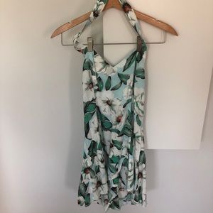 MINKPINK TURQUOISE FLORAL PRINT SHORT ROMPER JUNIOR XS